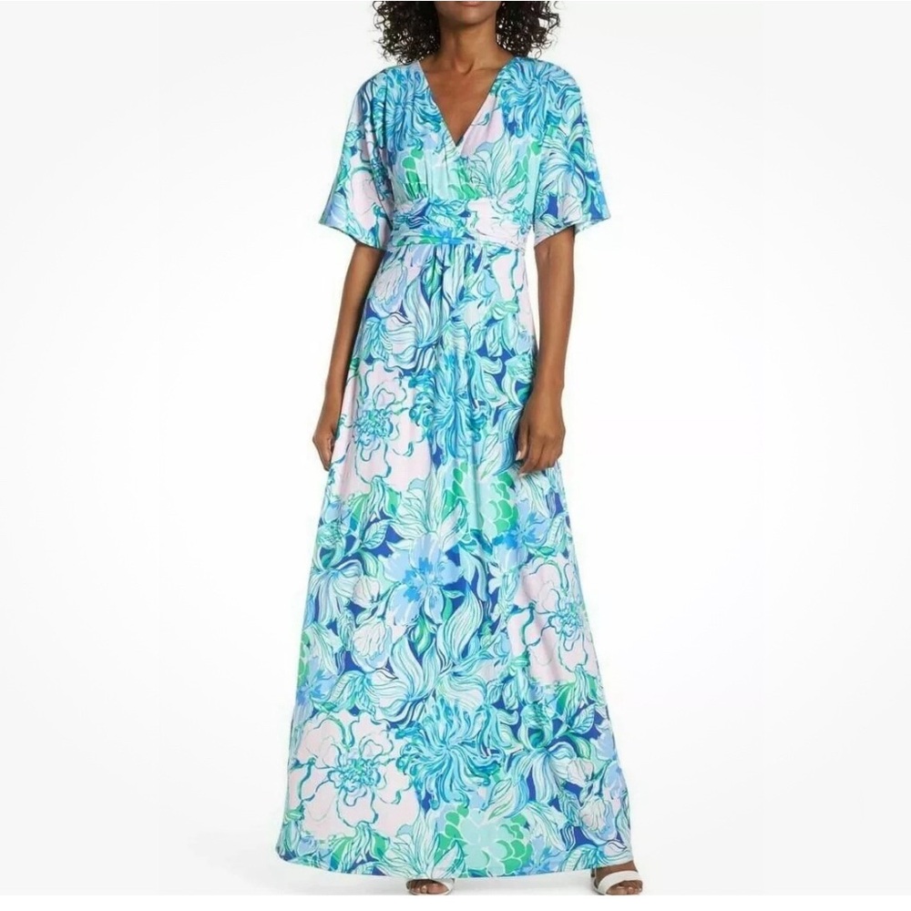 NWT Lilly Pulitzer Parigi Maxi Dress Party Thyme Print Sz L HTF Rare Green Flora